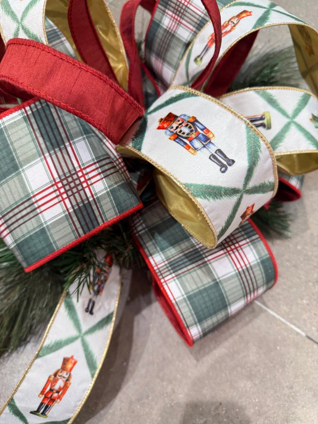 Holiday Plaid Wired Reversible Solid Ribbon - 4" - Greenery Market8213W - 036 - 100E