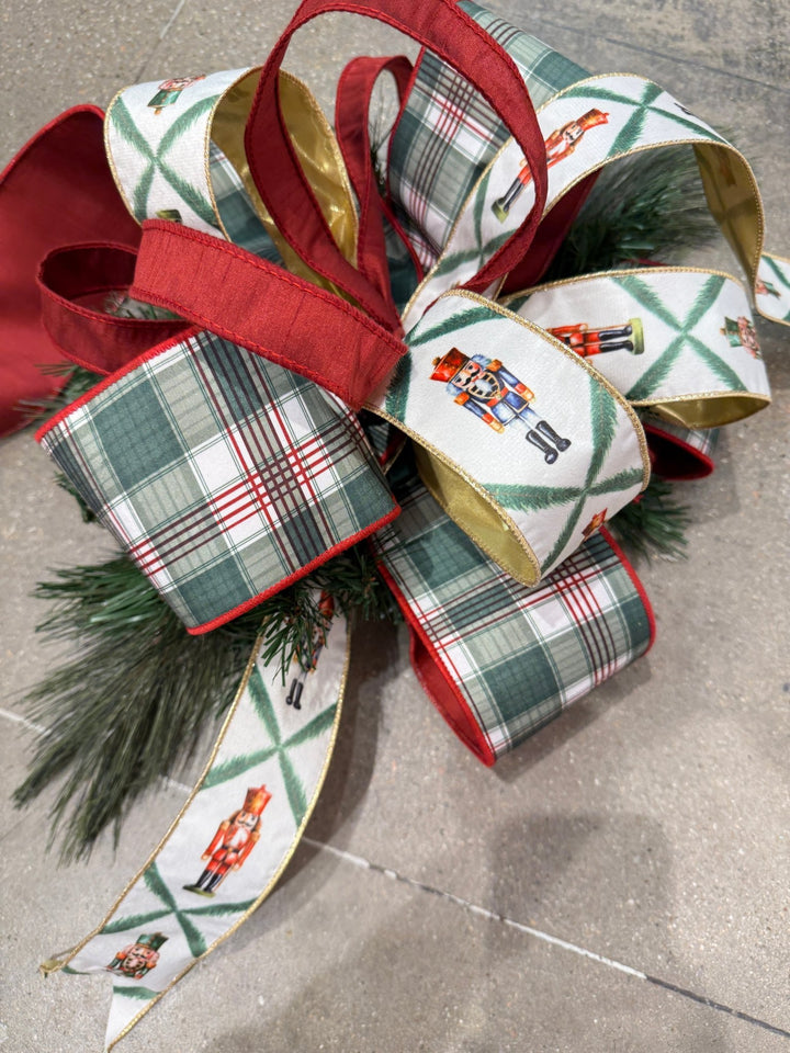 Holiday Plaid Wired Reversible Solid Ribbon - 4" - Greenery Market8213W - 036 - 100E
