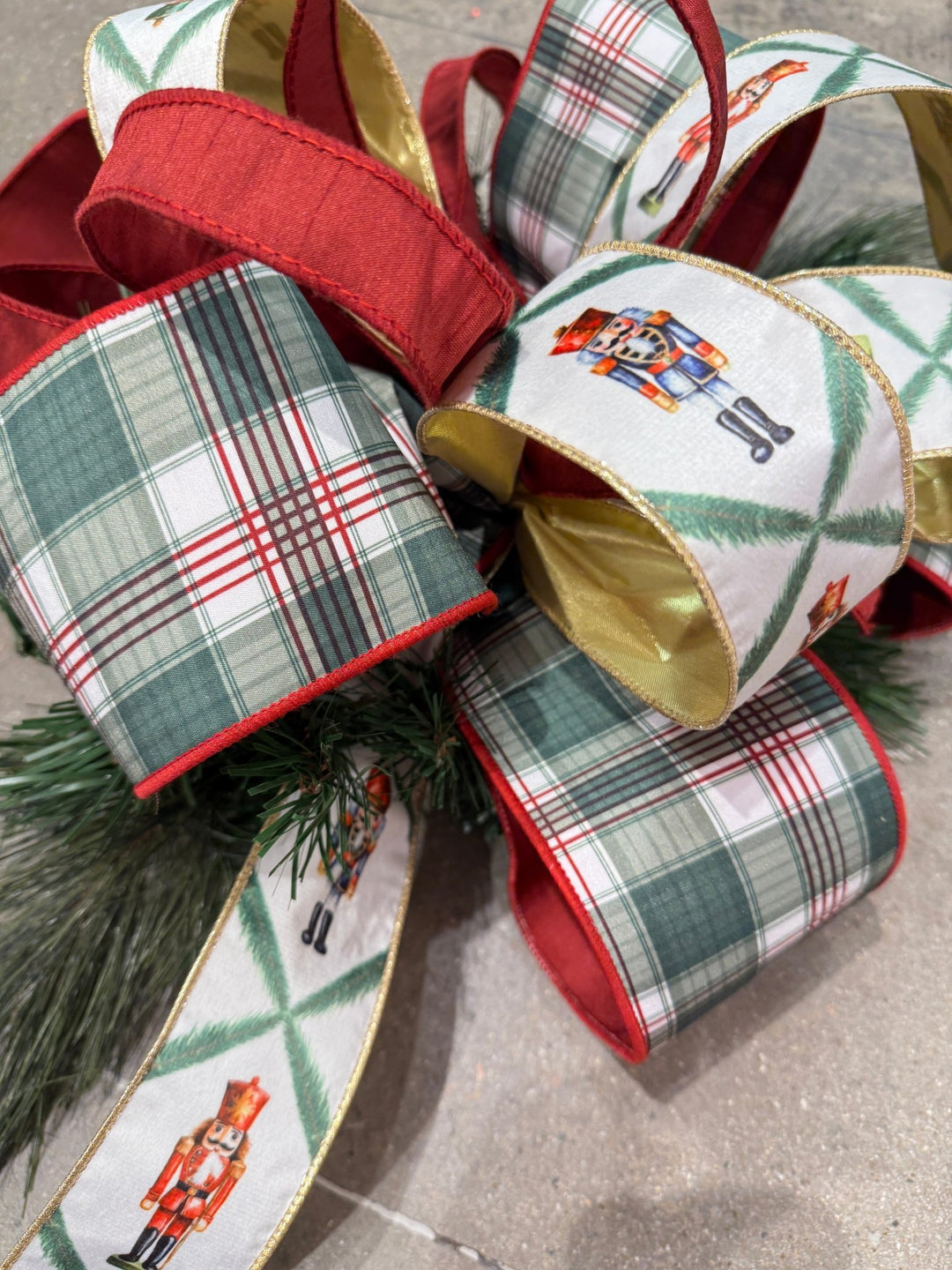 Holiday Plaid Wired Reversible Solid Ribbon - 4" - Greenery Market8213W - 036 - 100E