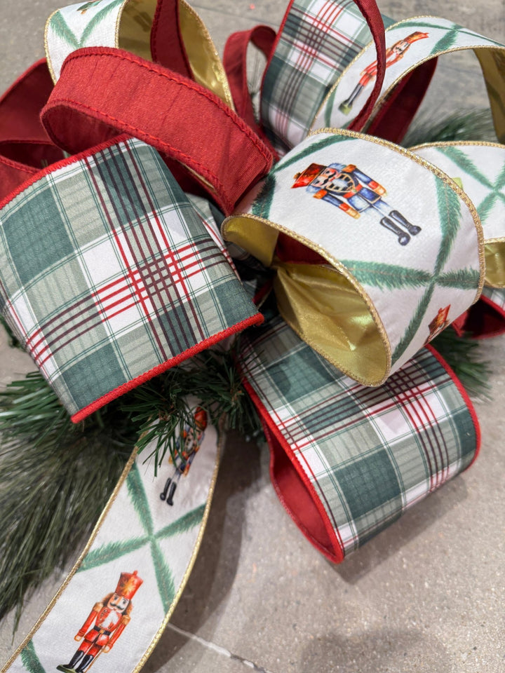 Holiday Plaid Wired Reversible Solid Ribbon - 4" - Greenery Market8213W - 036 - 100E
