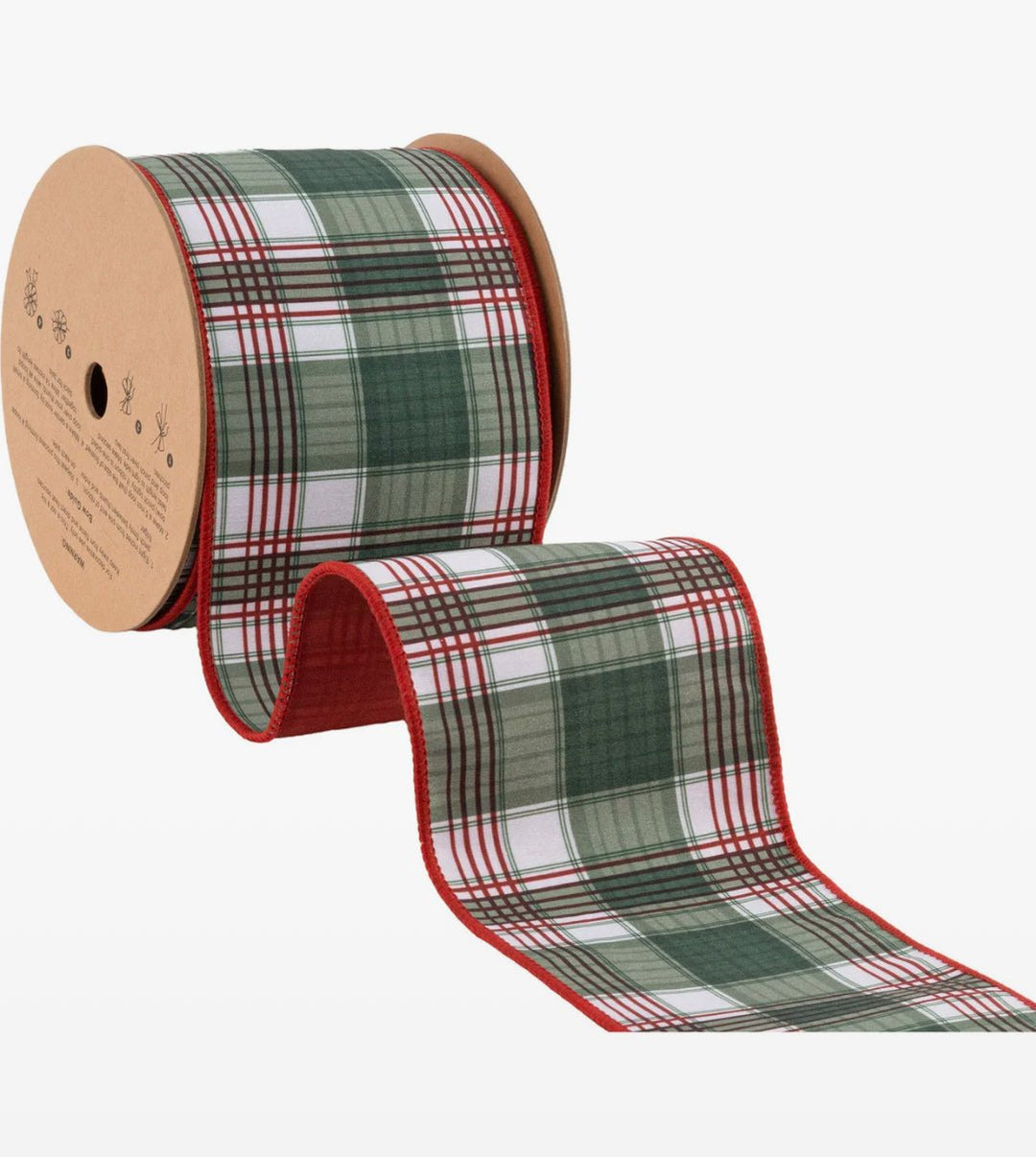 Holiday Plaid Wired Reversible Solid Ribbon - 4" - Greenery Market8213W - 036 - 100E