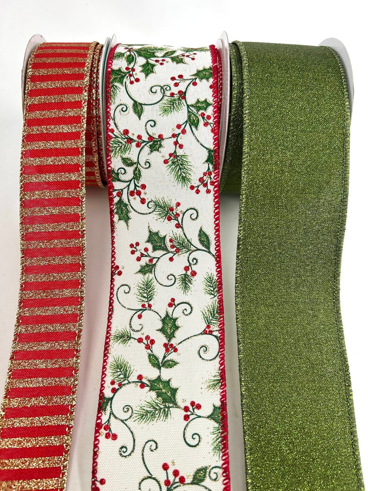 Holly Bow Bundle x 3 Wired Ribbons - Greenery MarketRibbons & TrimOliveHollyX3