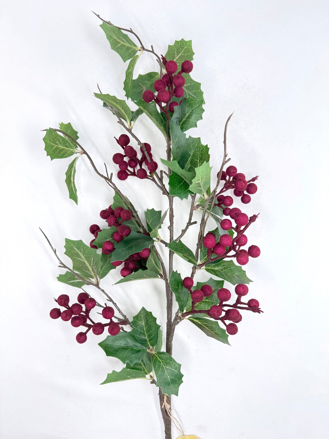Holly Spray with Burgundy Flocked Berries - Greenery MarketC26323