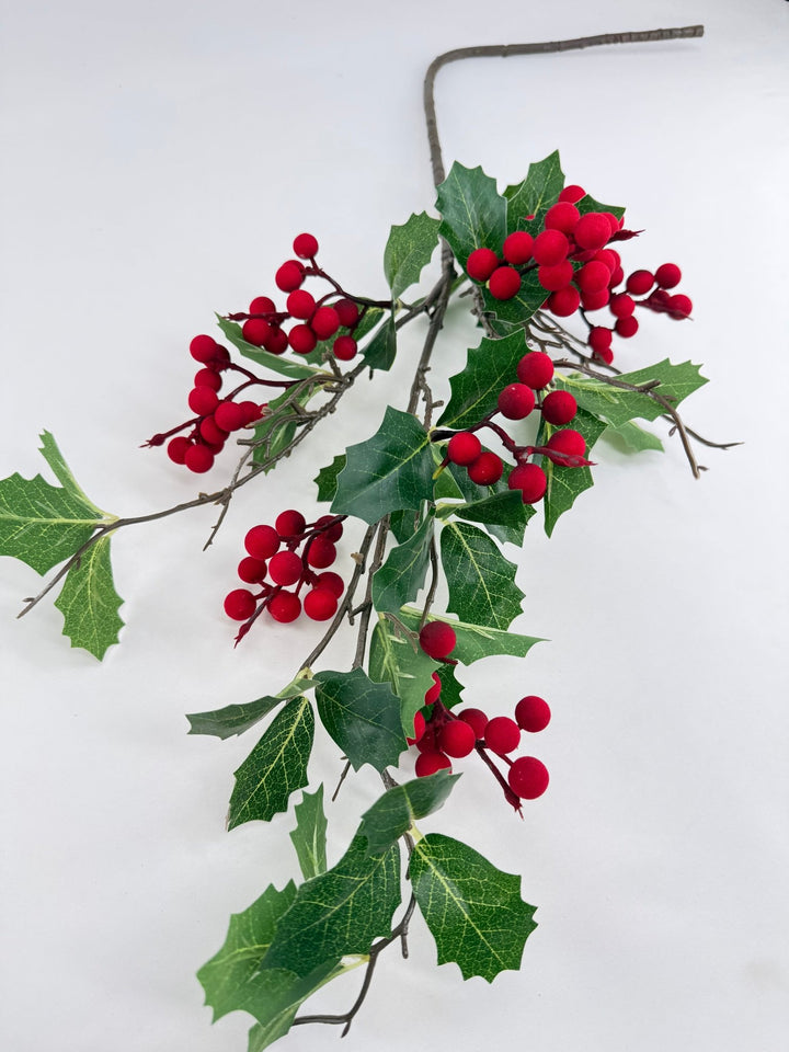 Holly Spray with Red Flocked Berries - Greenery MarketC26320
