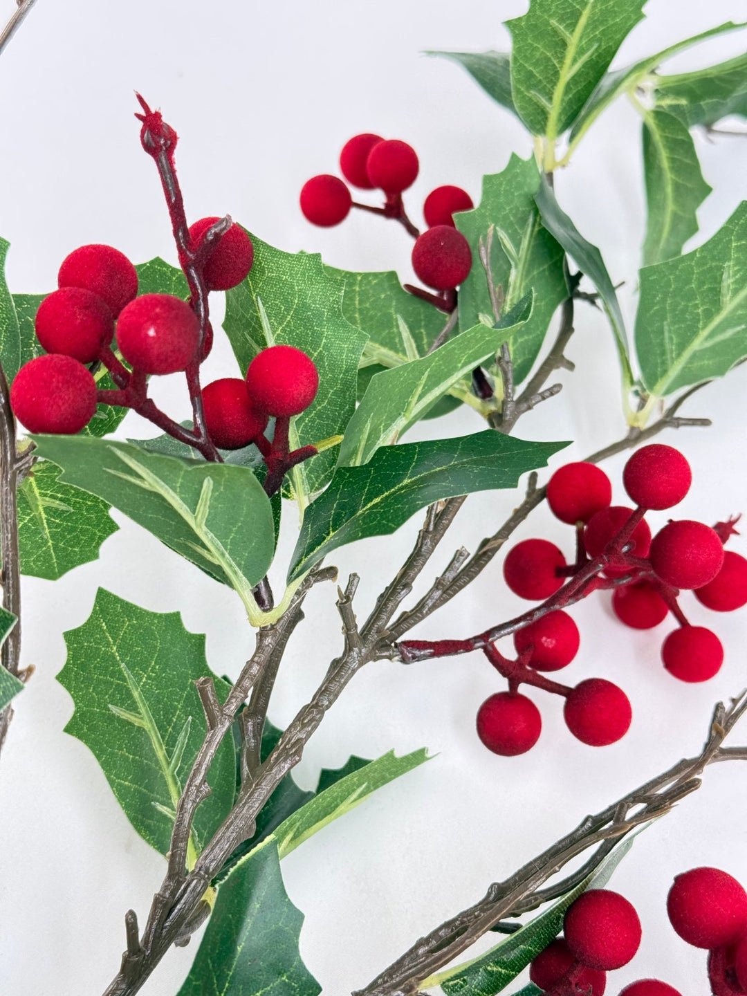 Holly Spray with Red Flocked Berries - Greenery MarketC26320