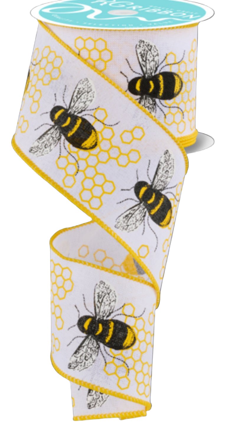 Honey bee wired ribbon 2.5” - Greenery MarketRg0195227