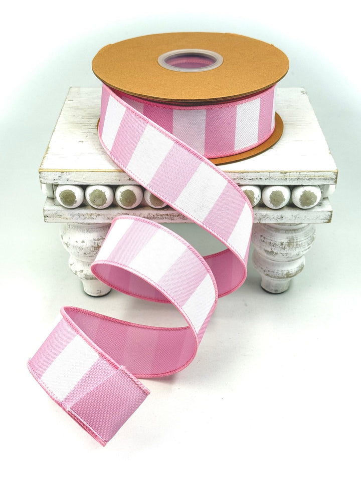 Horizontal Light Pink Stripe With Pink Backing Wired Ribbon - 1.5" - Greenery MarketWired Ribbon9335W-150-38E