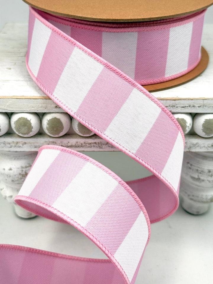 Horizontal Light Pink Stripe With Pink Backing Wired Ribbon - 1.5" - Greenery MarketWired Ribbon9335W-150-38E