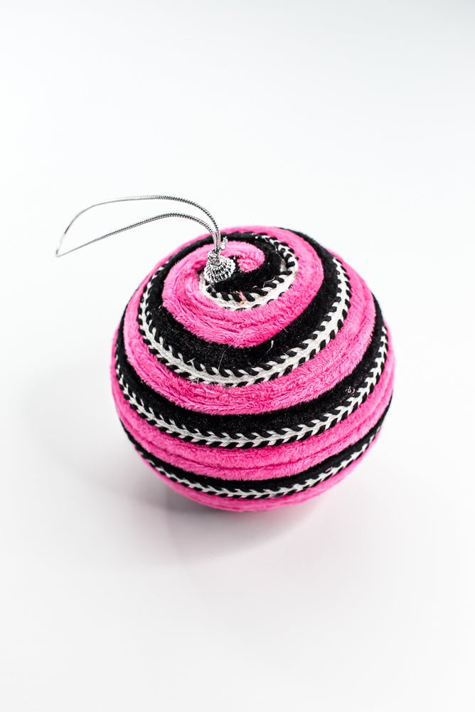 Hot Pink and Black Stripe Ball Ornament - Greenery Market57247BTBK