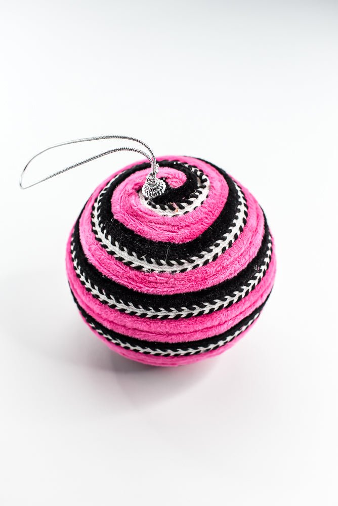 Hot Pink and Black Stripe Ball Ornament - Greenery Market57247BTBK