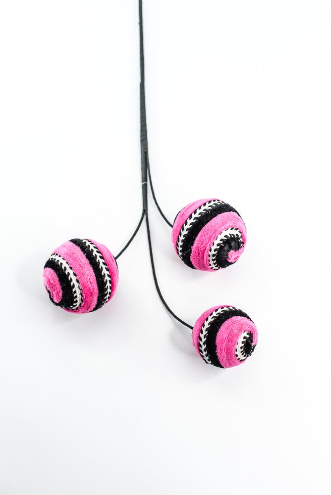 Hot Pink and Black Velvet Stripe Ball Spray - Greenery Market57246BTBK