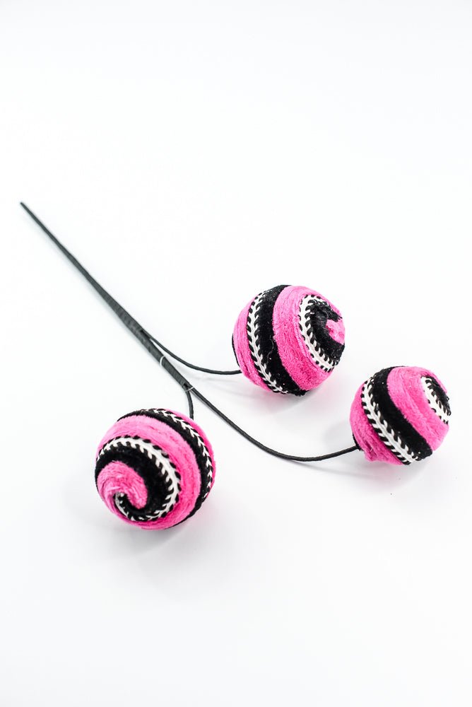 Hot Pink and Black Velvet Stripe Ball Spray - Greenery Market57246BTBK