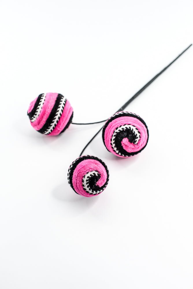 Hot Pink and Black Velvet Stripe Ball Spray - Greenery Market57246BTBK