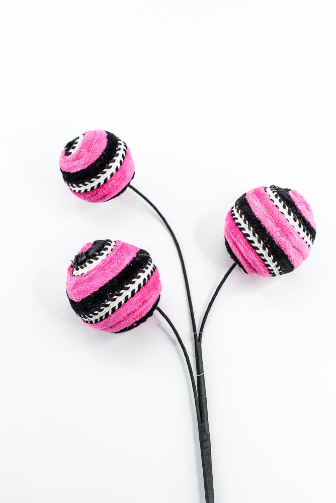 Hot Pink and Black Velvet Stripe Ball Spray - Greenery Market57246BTBK