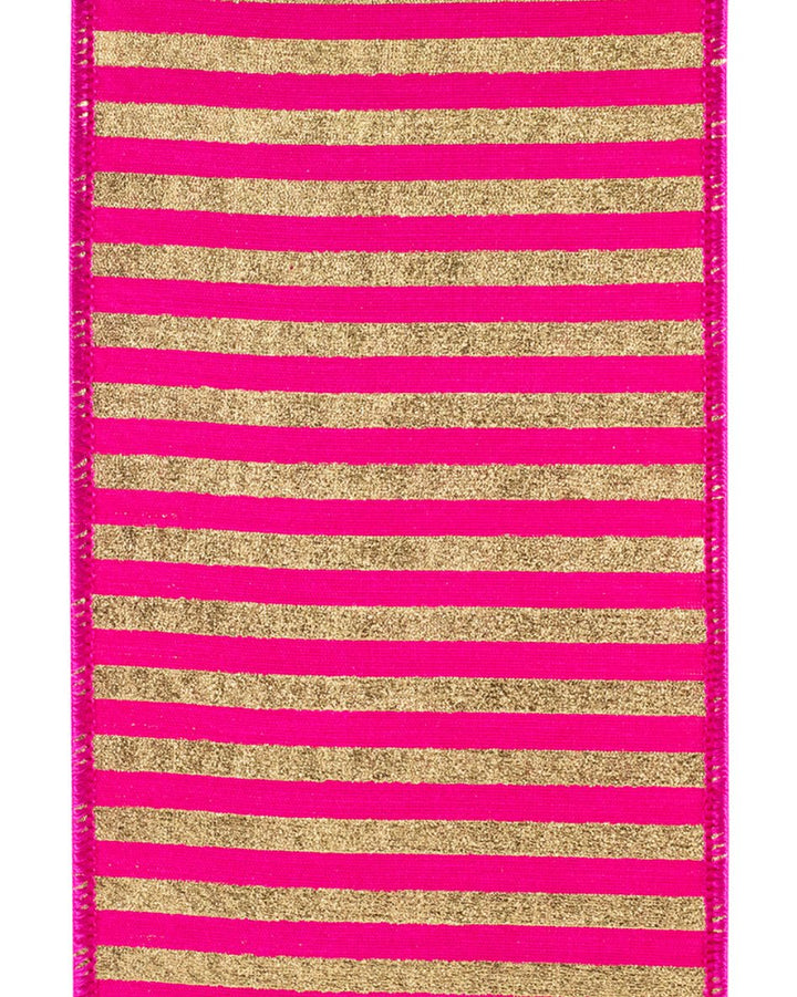 Hot Pink and Gold Stripe Wired Ribbon 4” - Greenery MarketRibbons & Trim94586W - 262 - 10D