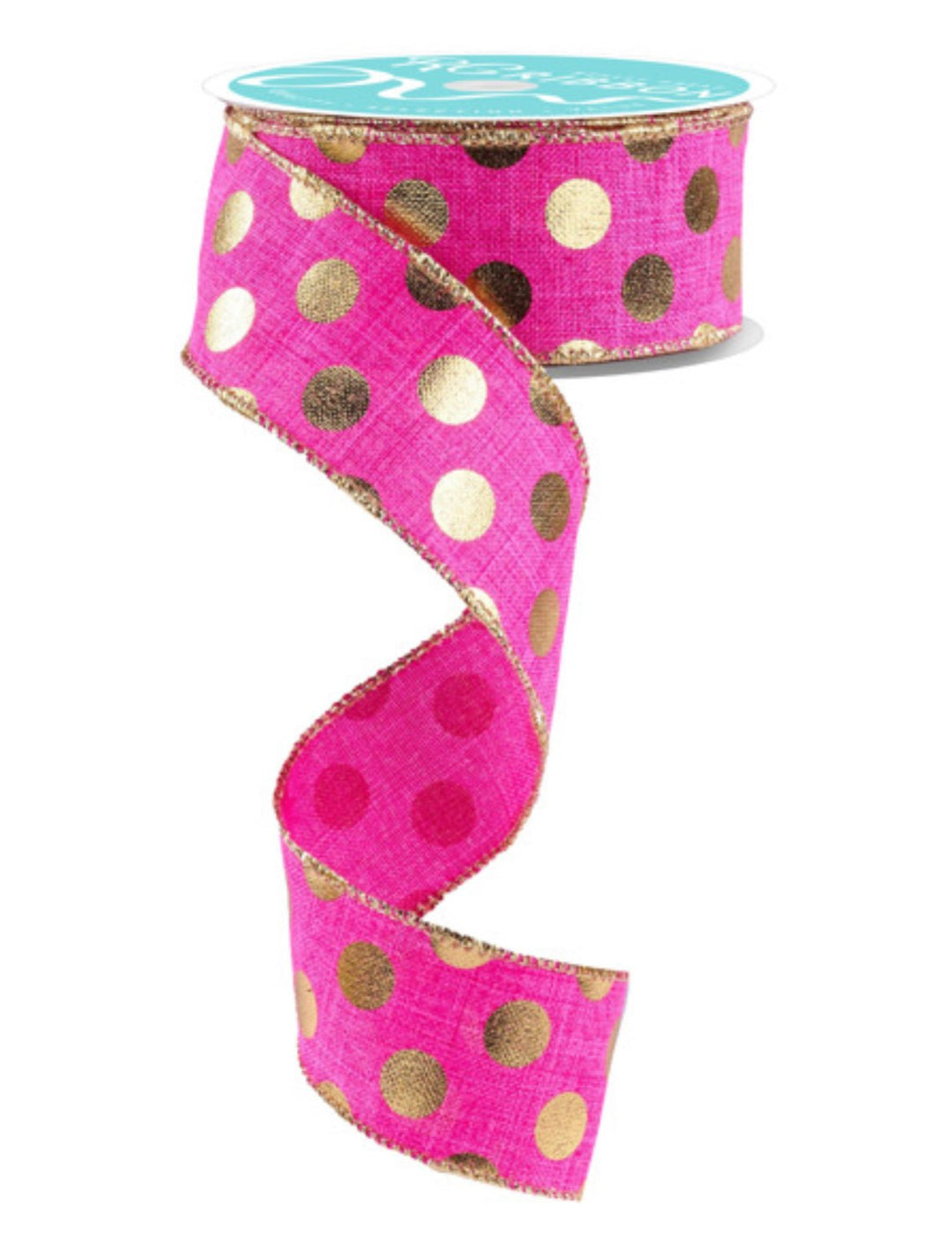 Hot pink and metallic gold dots wired ribbon 1.5” - Greenery MarketWired ribbonRGE166107