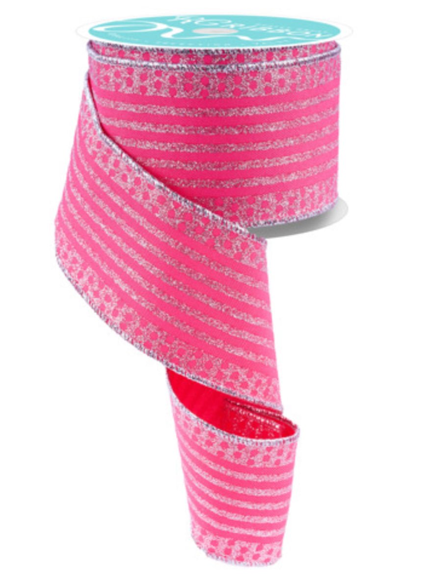 Hot pink and silver wired ribbon 2.5” - Greenery MarketWired ribbonRGF1510FT