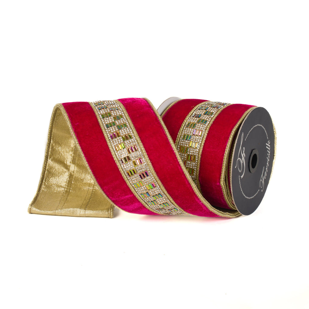 Hot Pink Jubilee Diamonds Farrisilk Wired Ribbon - 4