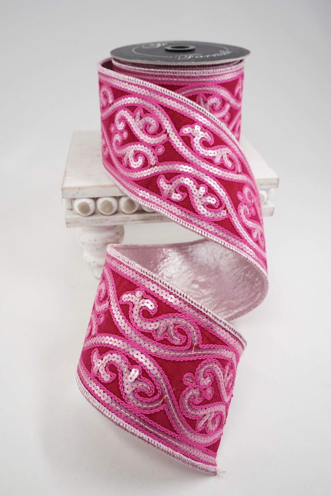 Hot Pink & Light Pink Morris Tapestry Farrisilk Wired Ribbon - 4" - Greenery MarketRK805-15