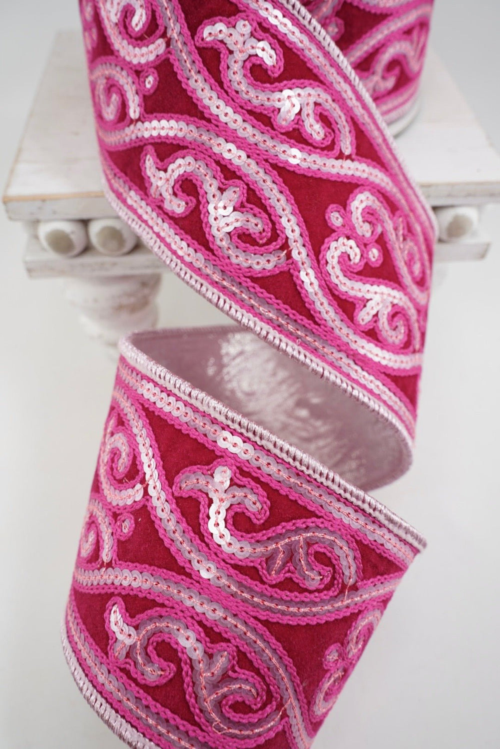 Hot Pink & Light Pink Morris Tapestry Farrisilk Wired Ribbon - 4" - Greenery MarketRK805-15