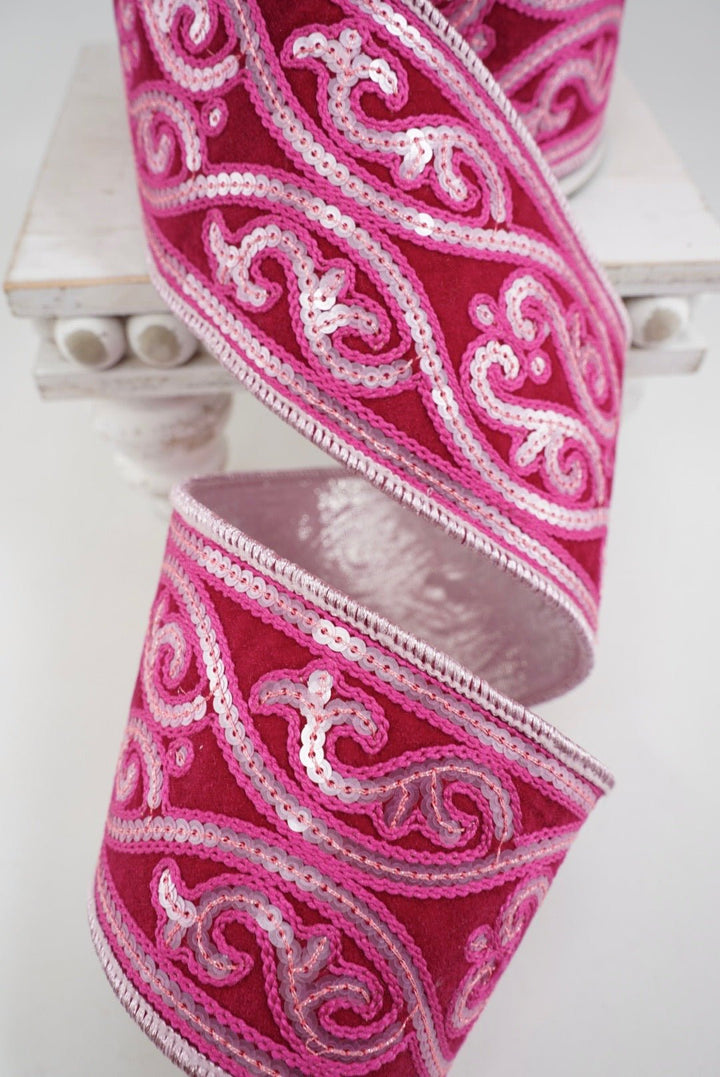 Hot Pink & Light Pink Morris Tapestry Farrisilk Wired Ribbon - 4" - Greenery MarketRK805-15