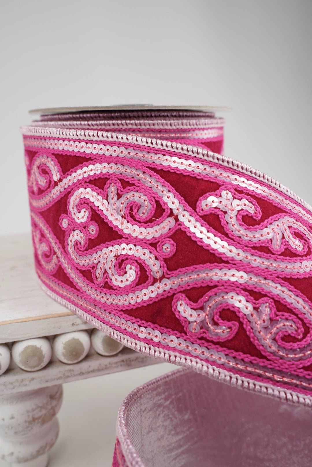 Hot Pink & Light Pink Morris Tapestry Farrisilk Wired Ribbon - 4" - Greenery MarketRK805-15