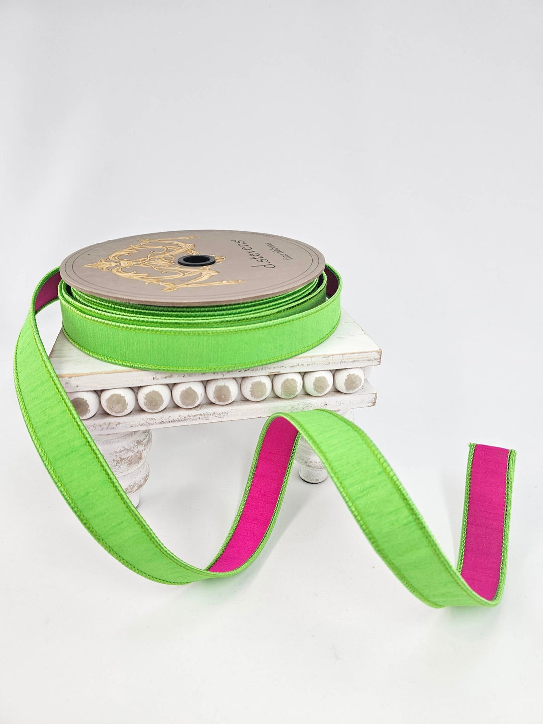 Hot Pink & Lime Green Double Sided Dupion Wired Ribbon - 1" - Greenery MarketWired ribbon05-1534