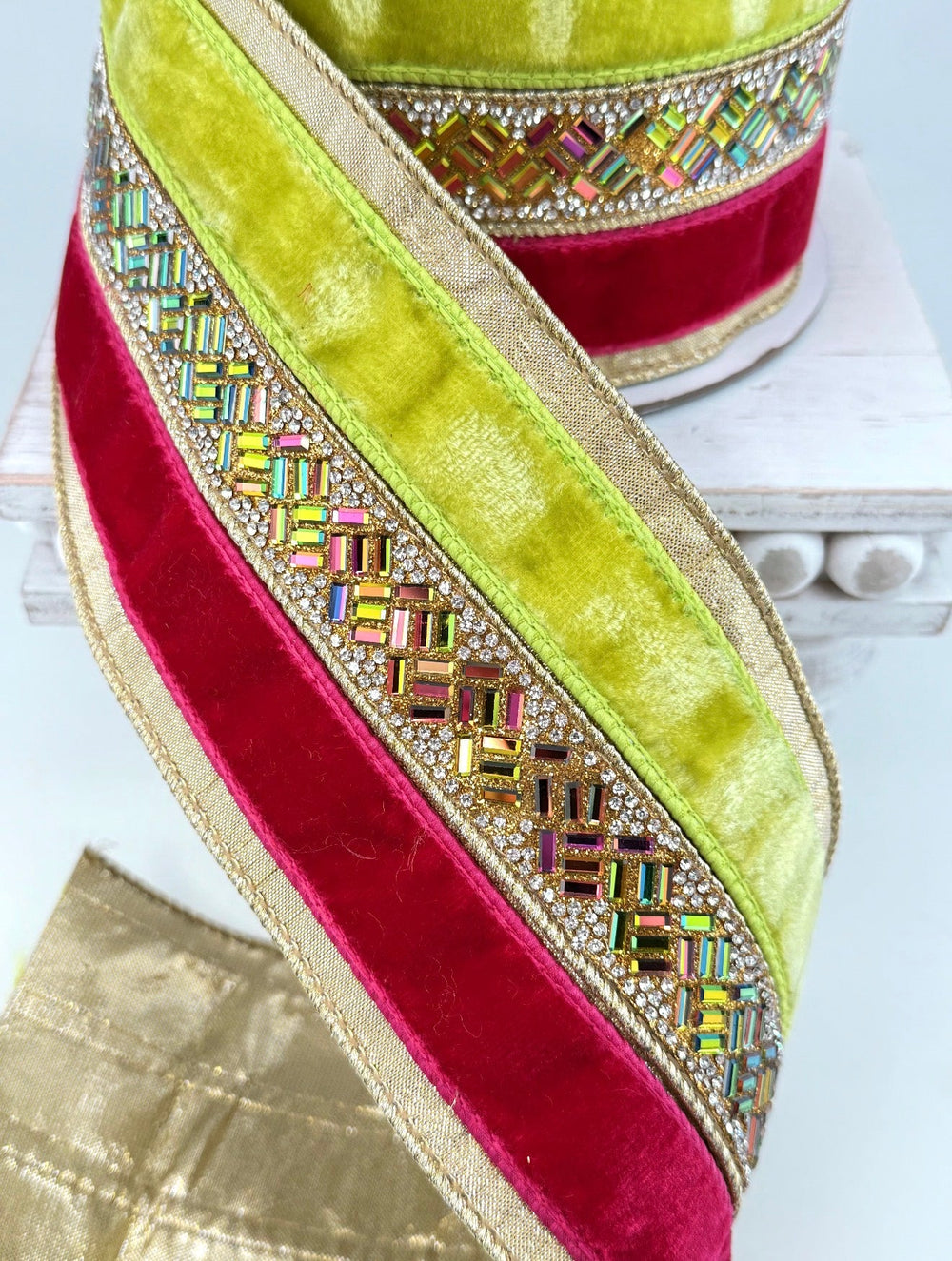 Hot Pink & Lime Plush Jubilee Farrisilk Wired Ribbon - 4" - Greenery MarketRK750-61