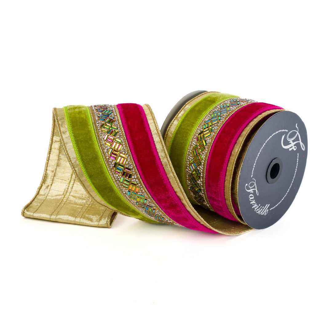 Hot Pink & Lime Plush Jubilee Farrisilk Wired Ribbon - 4" - Greenery MarketRK750-61