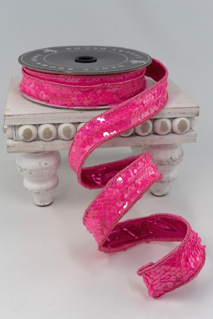 Hot Pink Sequin Double - Sided Wired Ribbon - 1" - Greenery Market25-P2421-1