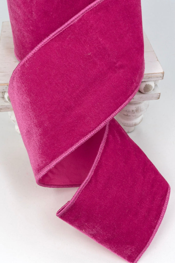 Hot Pink Velvet Double Sided Wired Ribbon - 4" - Greenery Market25-600-3