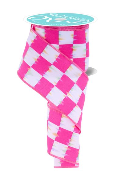 Hot Pink & White Bold Antique Check Ribbon - 2.5" - Greenery MarketWired RibbonRGF162411