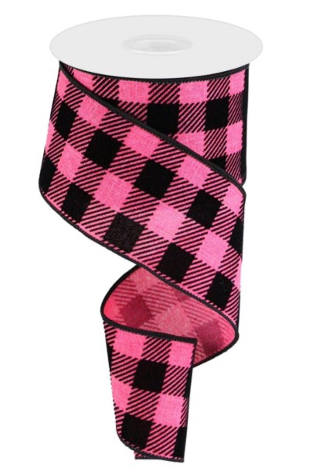 Hot pink with black velvet check wired ribbon 2.5” - Greenery MarketRibbons & TrimRGC181711