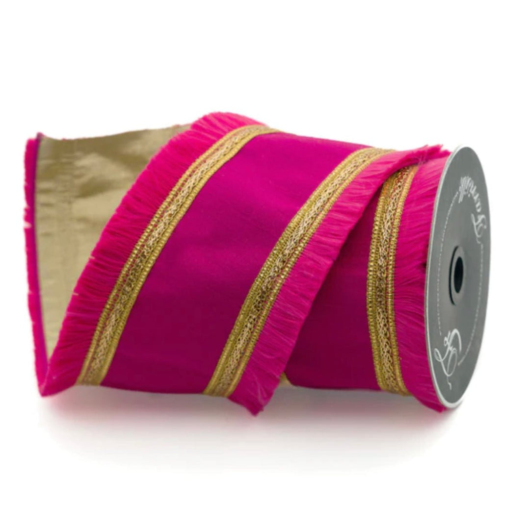 Hot Pink with festival fringe edge 4” farrisilk wired ribbon - Greenery MarketRibbons & TrimRK337 - 08