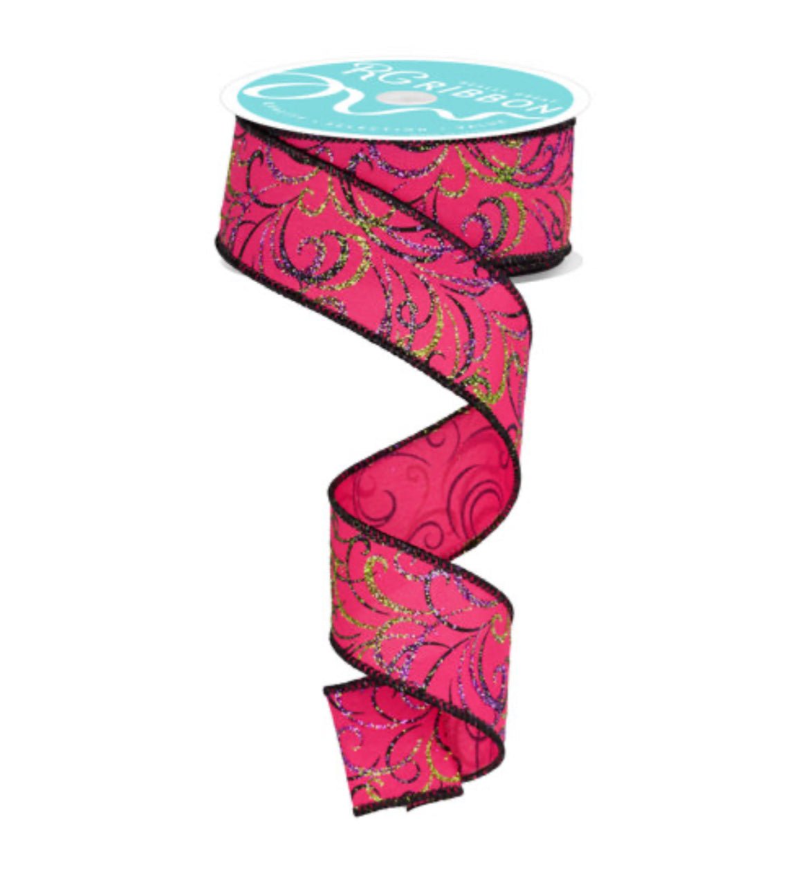 Hot pink with glittered swirls wired ribbon 1.5” - Greenery MarketRibbons & TrimRGF133011