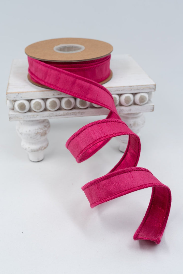 Hot Pink with Metallic Fused Backing Wired Dupioni Ribbon - 1" - Greenery MarketWired Ribbon9122W-187-25E
