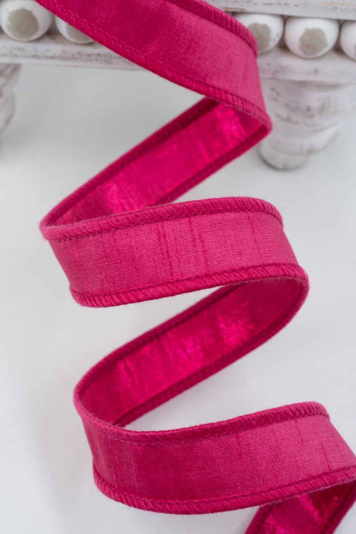 Hot Pink with Metallic Fused Backing Wired Dupioni Ribbon - 1" - Greenery MarketWired Ribbon9122W-187-25E