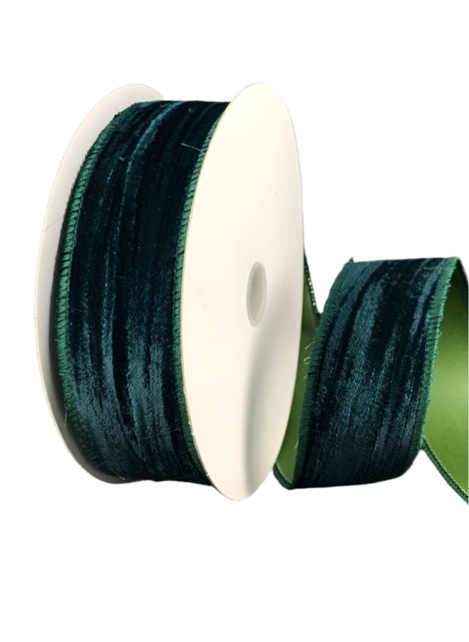 Hunter green crushed velvet wired ribbon, 1.5" - Greenery MarketWired ribbon71218-09-07