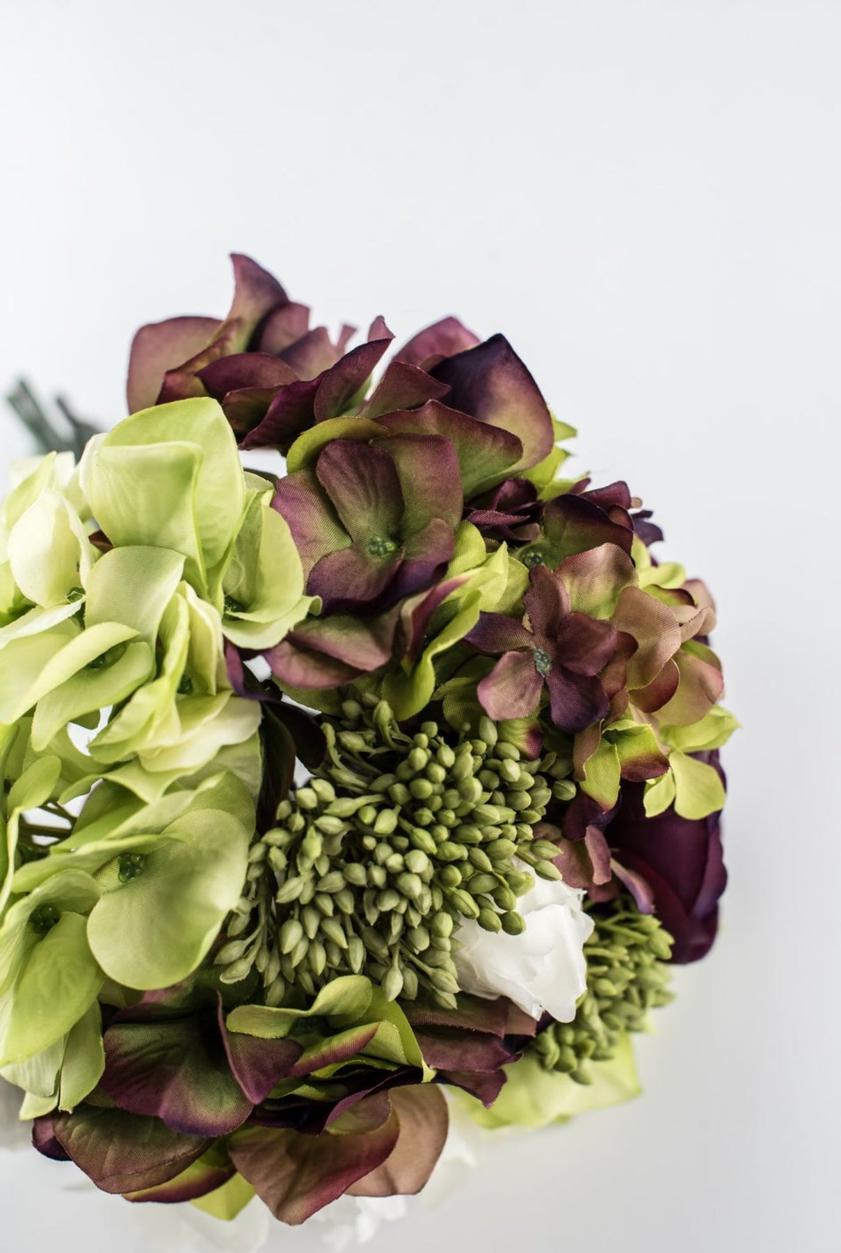 succulent and hydrangea bouquet Allstate Floral 10.5' Green Hydrangea, Ranunculus, Peony, Skimmia Bouquet