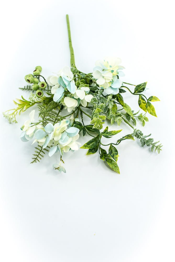 Hydrangeas Flower And Greenery Pick - Aqua - Greenery Market63663BL