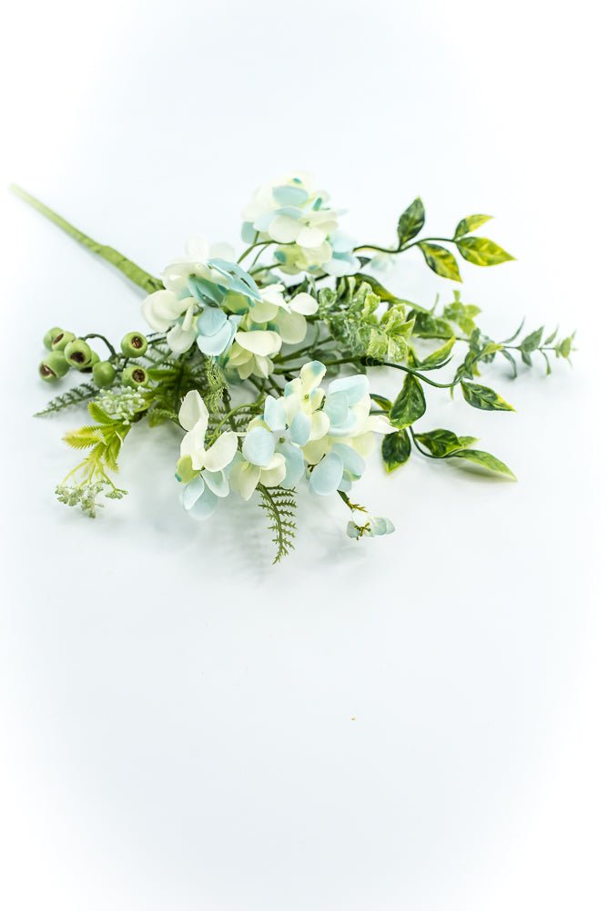 Hydrangeas Flower And Greenery Pick - Aqua - Greenery Market63663BL