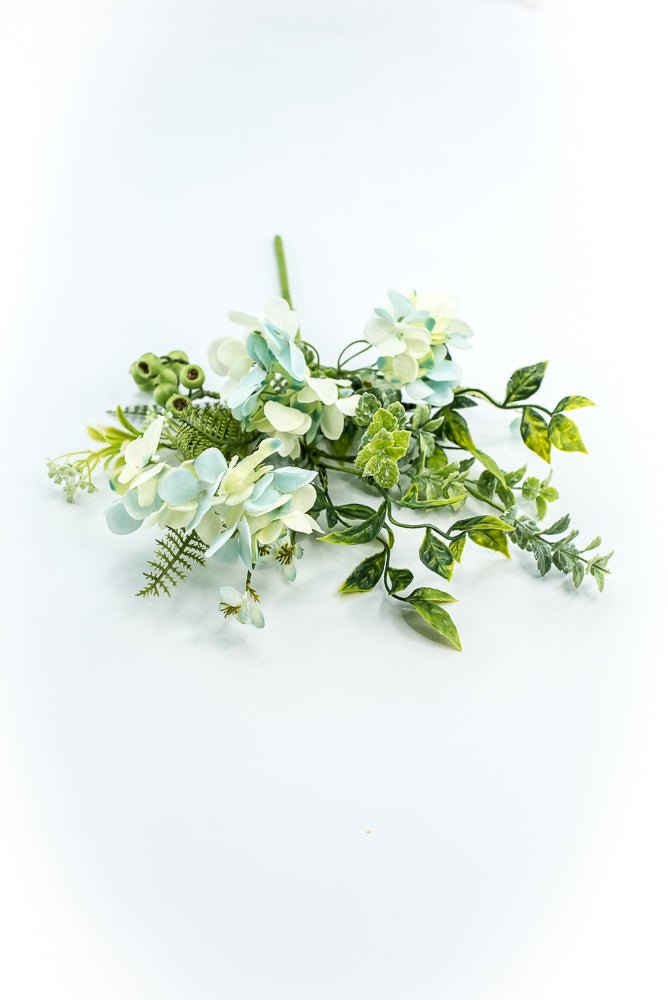 Hydrangeas Flower And Greenery Pick - Aqua - Greenery Market63663BL