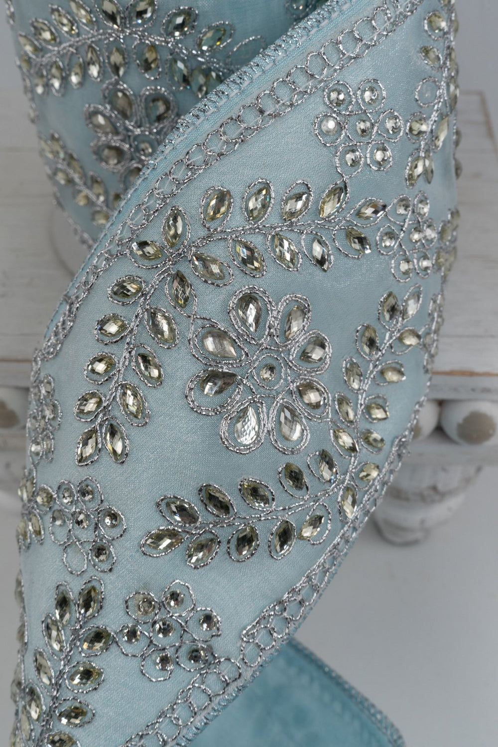 Ice Blue Dipped in Jewels Wired Ribbon - 4" - Greenery Market15981BL
