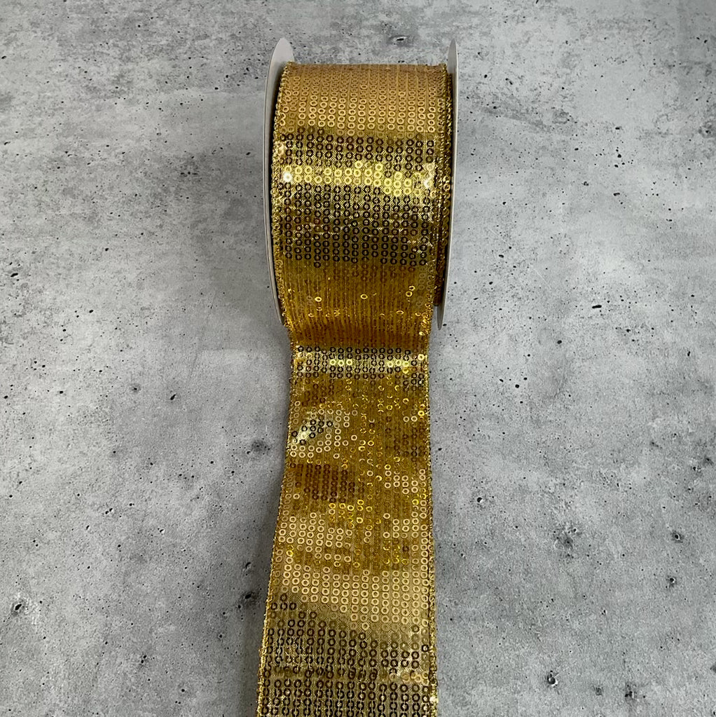 63mm Christmas Gold Metallic Wired Ribbon