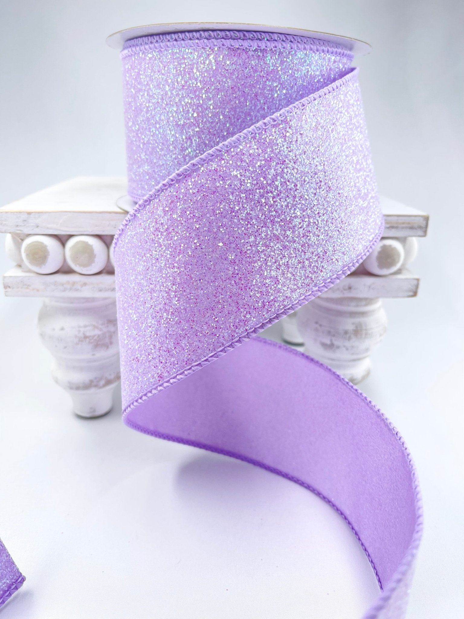 iridescent glittered wired ribbon 2.5” lavender - Greenery Market