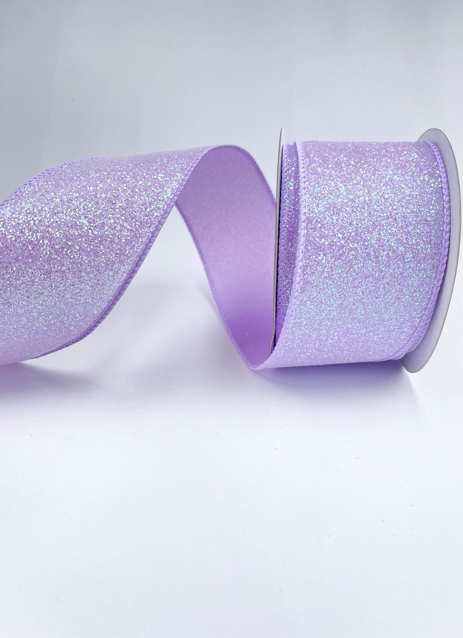 iridescent glittered wired ribbon 2.5” lavender - Greenery Market