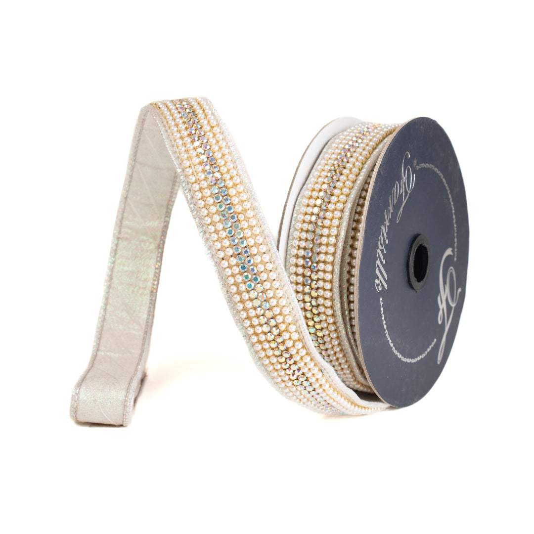 Iridescent Pearls And Gems Farrisilk Wired Ribbon - 1" - Greenery MarketRK900-44