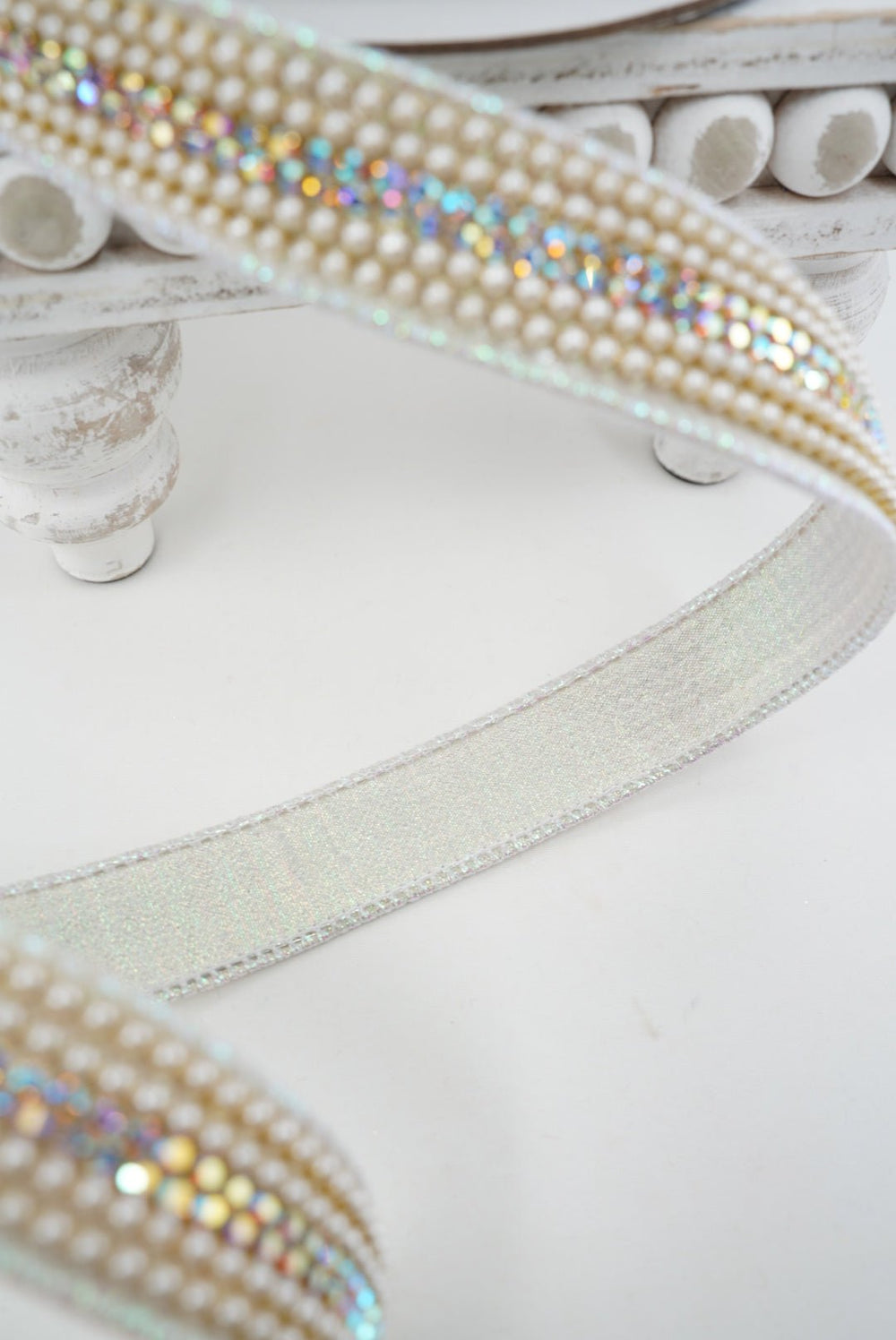Iridescent Pearls And Gems Farrisilk Wired Ribbon - 1" - Greenery MarketRK900-44