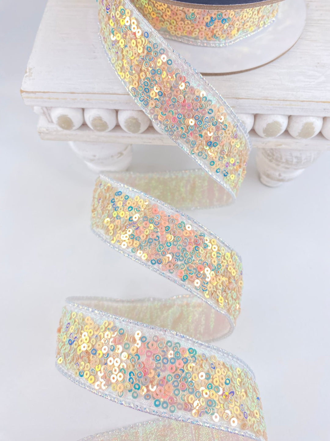 Iridescent Sequins Sparkles Farrisilk Wired Ribbon - 1" - Greenery MarketRK798 - 44