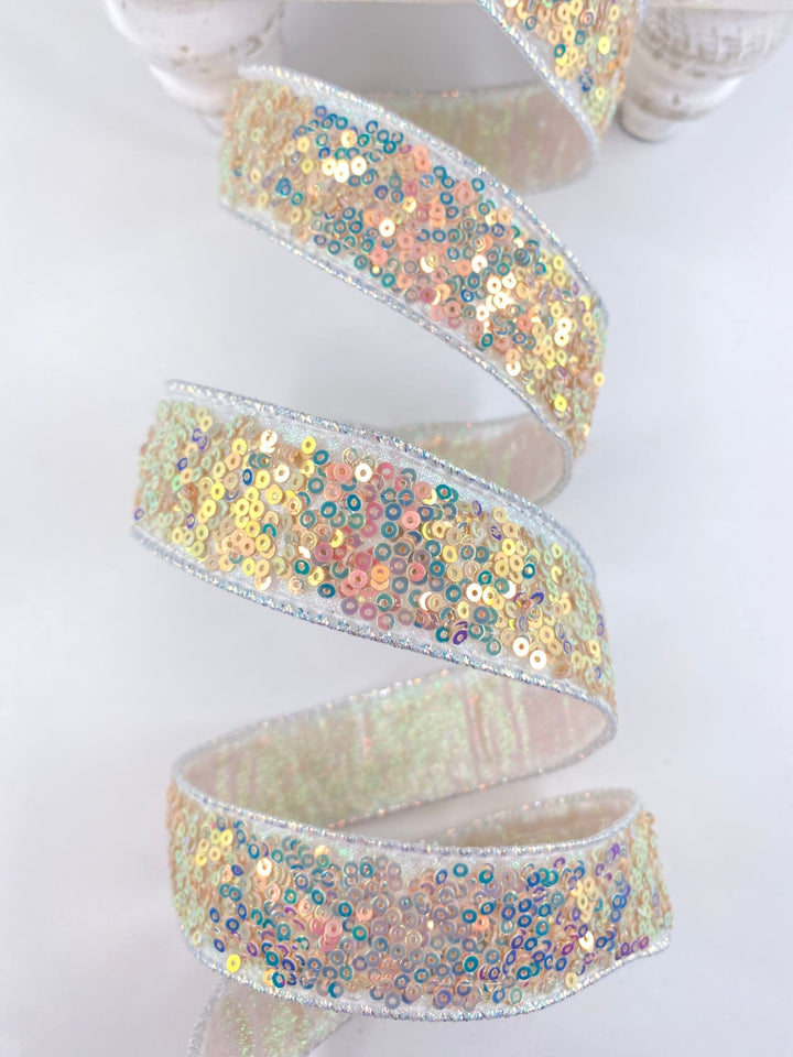 Iridescent Sequins Sparkles Farrisilk Wired Ribbon - 1" - Greenery MarketRK798 - 44